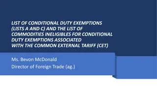 Overview of Conditional Duty Exemptions and Ineligible Commodities under CET