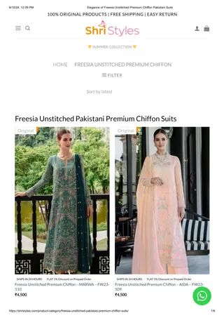 Elegance of Freesia Unstitched Premium Chiffon Pakistani Suits