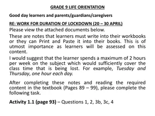 Grade 9 Life Orientation Work During Lockdown