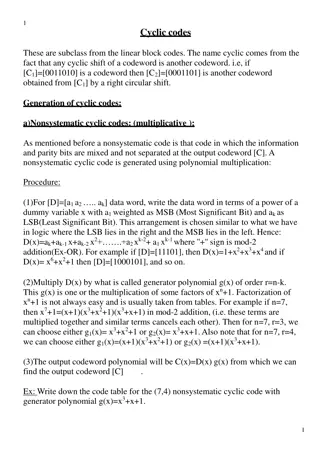 Cyclic Codes: Generation and Examples