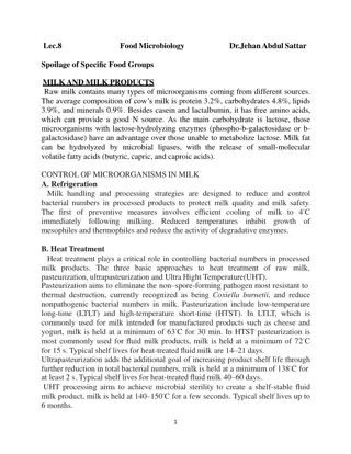 Controlling Microorganisms in Milk for Quality and Safety