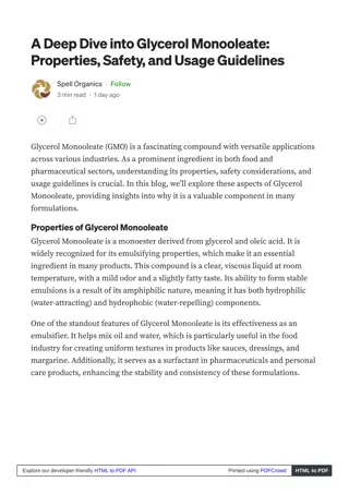 Understanding the Science of Glycerol Monooleate and Its Functional Properties.