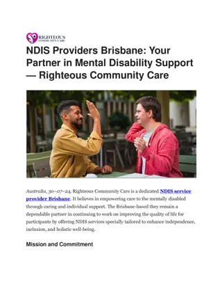 NDIS Providers Brisbane Your Partner in Mental Disability Support  Righteous Community Care