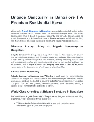 Brigade Sanctuary in Bangalore _ A Premium Residential Haven