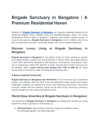 Explore Brigade Sanctuary in Bangalore Prime Location and World-Class Amenities