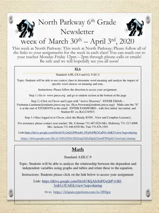 North Parkway 6th Grade Newsletter - Week of March 30th-April 3rd, 2020