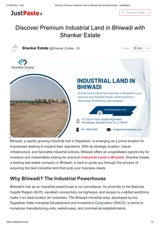 Discover Premium Industrial Land in Bhiwadi with Shankar Estate