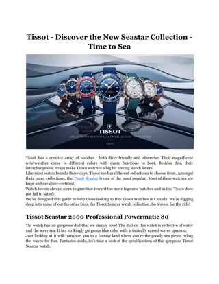 Tissot - Discover the New Seastar Collection - Time to Sea (1)