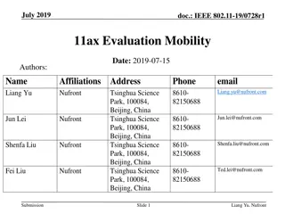 Preliminary Results of IEEE 802.11-19/0728r1 11ax Evaluation on Mobility in Dense Urban eMBB Scenario