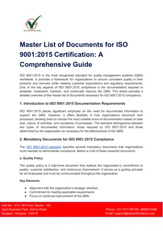 Master List of Documents for ISO 9001_2015 Certification