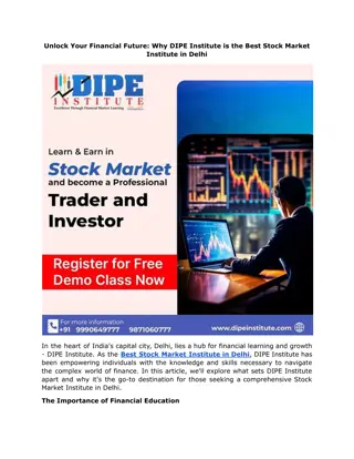 Why DIPE Institute is the Best Stock Market Institute in Delhi