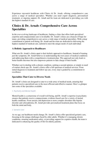 Clinics & Dr. ArnabmComprehensive Care Across Specialties