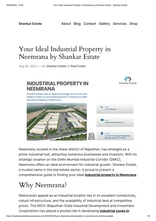 Your Ideal Industrial Property in Neemrana by Shankar Estate