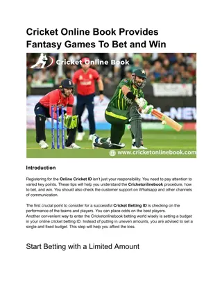 Cricket Online Book Provides Fantasy Games To Bet and Win