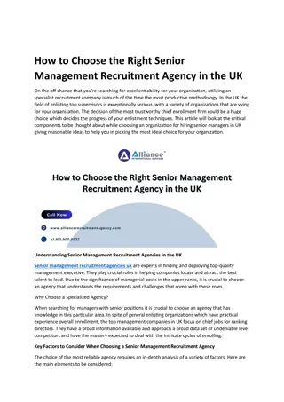 How to Choose the Right Senior Management Recruitment Agency in the UK