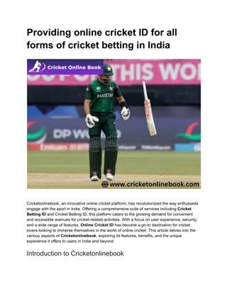 Providing online cricket ID for all forms of cricket betting in India