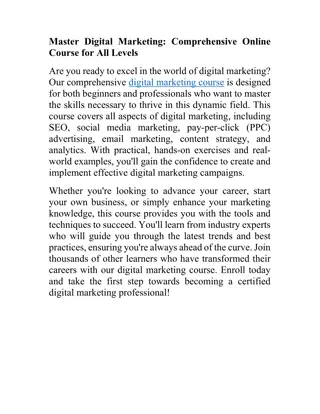 Master Digital Marketing: Comprehensive Online Course for All Levels