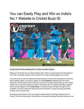 You can Easily Play and Win on India's No.1 Website is Cricket Buzz ID