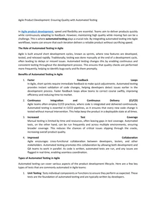 Agile Product Development Ensuring Quality with Automated Testing