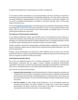 AI-Augmented Development for Automating Documentation and Reporting