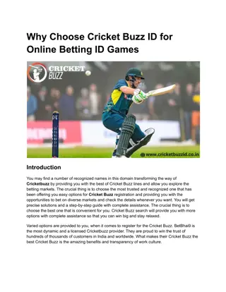 Why Choose Cricket Buzz ID for Online Betting ID Games