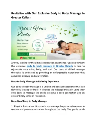 Revitalize With Our Exclusive Body To Body Massage In Greater Kailash