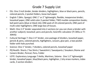 School Supply Lists for Grades 7, 8, and 9