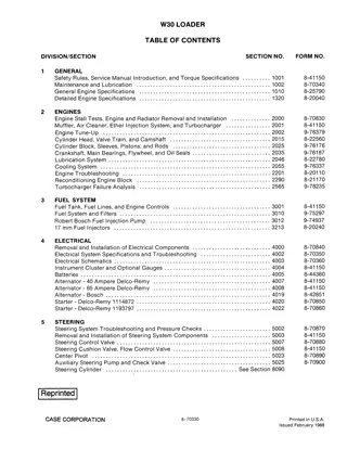 CASE W30 Wheel Loader Service Repair Manual Instant Download