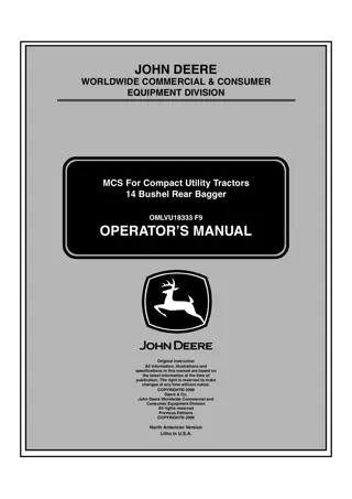 John Deere 14 Bushel Rear Bagger MCS For Compact Utility Tractors Operator’s Manual Instant Download (Publication No.18333)