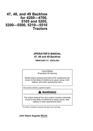 John Deere 47 48 and 49 Backhoe for 4200 4700 5105 and 5205 5200 5500 5210 5510 Tractors Operator’s Manual Instant Download (Publication No. omm135891)