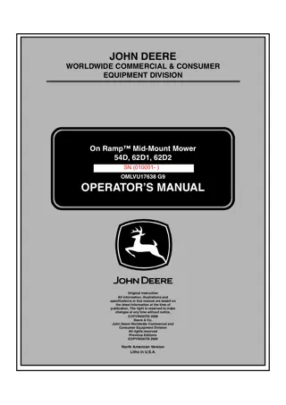 John Deere 62D1 On Ramp™ Mid-Mount Mower Operator’s Manual Instant Download (PIN010001-) (Publication No.17638)