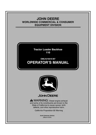 John Deere 110 Tractor Loader Backhoe Operator’s Manual Instant Download (PIN311000-) (Publication No.18410)