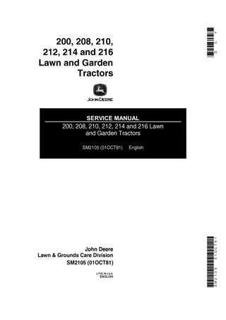 John Deere 200 Lawn and Garden Tractor Service Repair Manual Instant Download (sm2105)