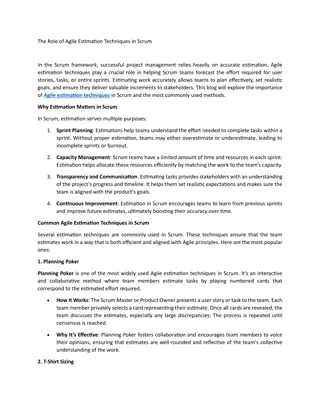 The Role of Agile Estimation Techniques in Scrum