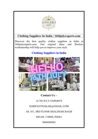 Clothing Suppliers In India  16thjulyexports.com