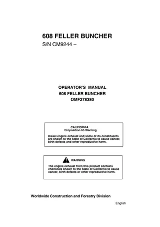 John Deere 608 Feller Buncher Operator Manual Instant Download (PINCM9244-) (Publication No.278380)