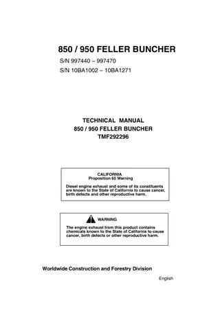 John Deere 850 890 FELLER-BUNCHER Operator’s TECHNICAL Manual Instant Download (PIN997440-997470  10BA1002-10BA1271) (Publication No.292296)