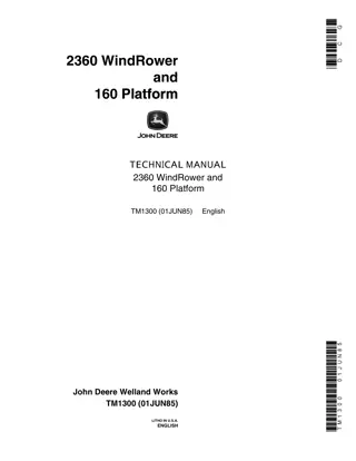 John Deere 2360 WindRower and 160 Platform Service Repair Manual Instant Download