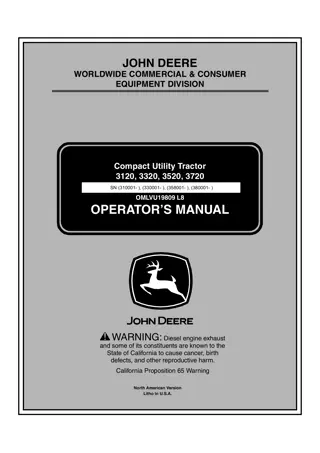 John Deere 3120 Compact Utility Tractor Operator’s Manual Instant Download (PIN3120-310001- ) (Publication No. omlvu19809)