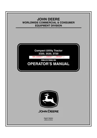 John Deere 3320 Compact Utility Tractor Operator’s Manual Instant Download (PIN3320-330001- ) (Publication No.19983)