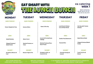 School Lunch Menu Offerings for Various Weeks