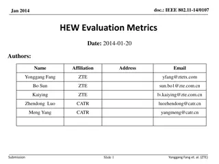 Evaluation Metrics for IEEE 802.11-14/0107 HEW Proposal