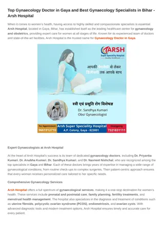 Top Gynaecology Doctor in Gaya and Best Gynaecology Specialists in Bihar - Arsh Hospital