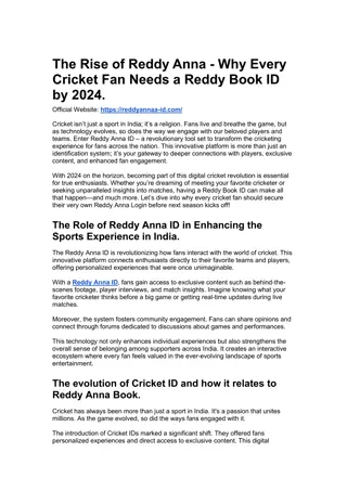 The Rise of Reddy Anna - Why Every Cricket Fan Needs a Reddy Book ID by 2024.