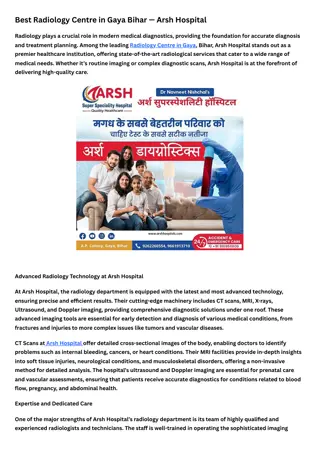 Best Radiology Centre in Gaya Bihar — Arsh Hospital