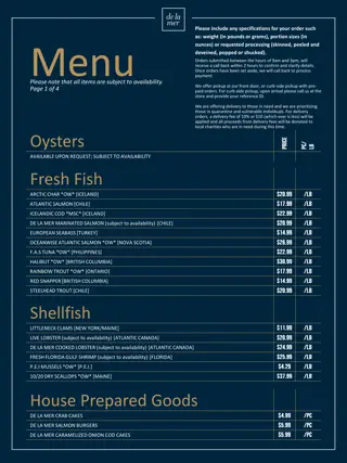 Fresh Seafood and House Prepared Goods Menu