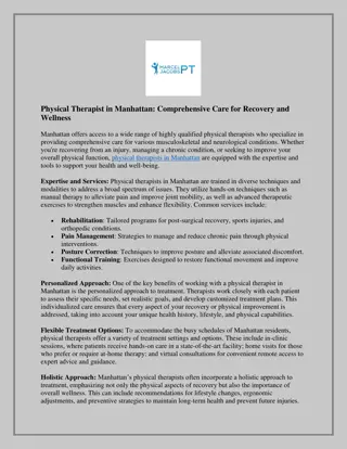 Physical Therapist in Manhattan Comprehensive Care for Recovery and Wellness