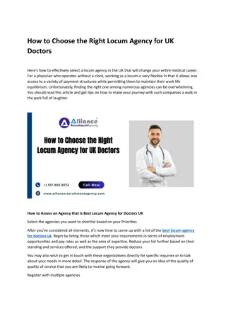 How to Choose the Right Locum Agency for UK Doctors