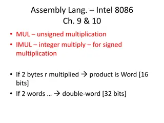 Assembly Language Programming in Intel 8086: Multiplication, Division, and Array Handling