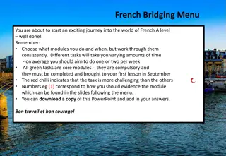 French Bridging Menu for A-Level French Study Journey